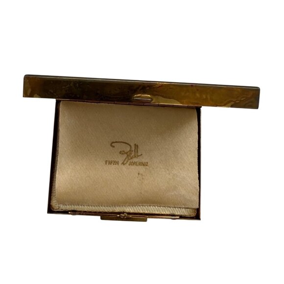 Vintage Fifth Avenue Engraved Gold Tone Powder Compact Mirror Puff 3" x 2" MCM - Picture 9 of 9